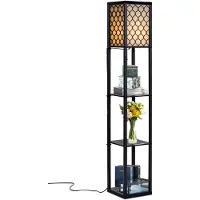 Coast 160x26x26cm Lampadaire Étagère, Lampadaire en bois, Lampadaire E27, Éclairage intérieur moderne à 3 niveaux, Lampe de sol pour chambre à coucher