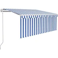 vidaXL Store automatique avec rouleau et capteur de vent LED 3,5 x 2,5 m bleu blanc