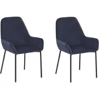 Beliani Lot de 2 chaises de salle à manger en velours côtelé bleu, pieds en métal noir, style glamour