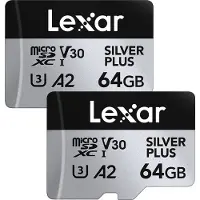 Lexar Carte microSDXC Silver Plus UHS-1 64Go R205/W100 V30 - Pack de 2