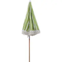 Beliani Parapluie de jardin toile blanche verte mât en bois de hêtre 150 cm rond rétro jardin extérieur inclinable résistant aux UV