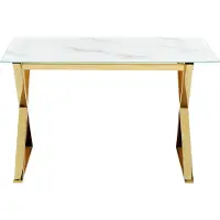 Beliani Table À Manger En Verre Et Acier Effet Marbre Et Doré Attica