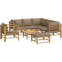 vidaXL Ensemble salon de jardin 8 pièces avec coussins Taupe Bambou