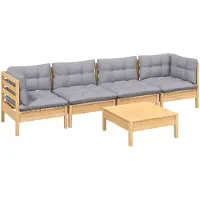 vidaXL Ensemble de salon de jardin 5 pièces avec coussins gris, en bois de pin massif