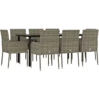 vidaXL Salon de jardin 9 pièces avec coussins Noir et gris Poly rotin