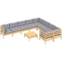 vidaXL Ensemble de salon de jardin 10 pièces avec coussins gris en pin