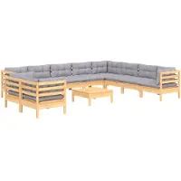 vidaXL ensemble salon de jardin 11 pièces avec coussins gris pin massif