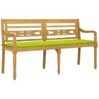 vidaXL Banc de jardin Batavia avec coussin vert clair 150 cm teck massif