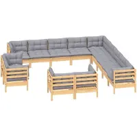 vidaXL ensemble salon de jardin 13 pièces avec coussins gris pin massif