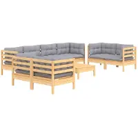 vidaXL Salon de jardin 9 pcs avec coussins gris bois de pin massif