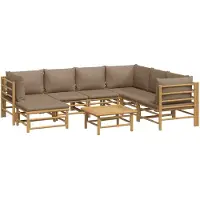 vidaXL Ensemble salon de jardin 8 pièces avec coussins Taupe Bambou