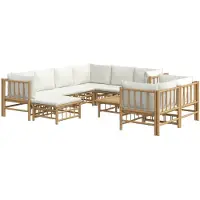 vidaXL Ensemble de salon de jardin 10 pièces avec coussins blanc crème en bambou