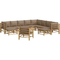vidaXL Ensemble salon de jardin 12 pièces avec coussins Taupe Bambou