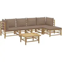 vidaXL Ensemble salon de jardin 6 pièces avec coussins Taupe Bambou