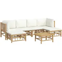 vidaXL Ensemble de salon de jardin 7 pièces avec coussins blanc crème en bambou
