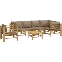 vidaXL Ensemble salon de jardin 7 pièces avec coussins taupe bambou
