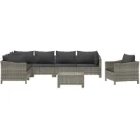 vidaXL Ensemble salon de jardin 8 pièces avec coussins Gris Poly rotin