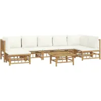 vidaXL Ensemble de salon de jardin 8 pièces avec coussins blanc crème en bambou