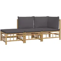 vidaXL Ensemble de salon de jardin 3 pièces avec coussins gris foncé en bambou
