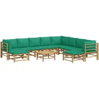 vidaXL Ensemble de salon de jardin 11 pièces avec coussins verts en bambou