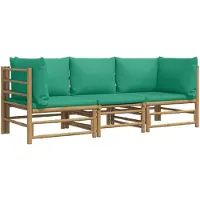 vidaXL Ensemble de salon de jardin 3 pièces avec coussins verts en bambou