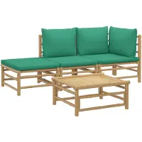 vidaXL Ensemble de salon de jardin 4 pièces avec coussins verts en bambou