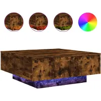 vidaXL Table basse avec lampes LED chêne fumé 80x80x31 cm