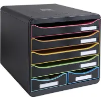 Exacompta BIG BOX MAXI Black Office noir/arlequin, 6 tiroirs ouverts (4 grands/2 petits) A4/A4+, silencieux, 25 ans