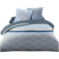 HOME LINGE PASSION Parure De Couette 100% Coton Bleu 220x240 Cm