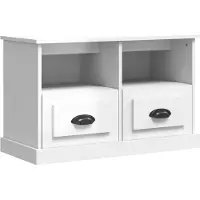 The Living Store Armoire TV blanc brillant 80x35x50 cm Bois composite