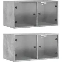 vidaXL Armoires murales et portes vitrées 2pcs gris béton 68,5x37x35cm