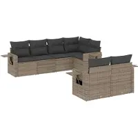 vidaXL Ensemble de salon de jardin 7 pièces avec coussins Gris Poly rotin