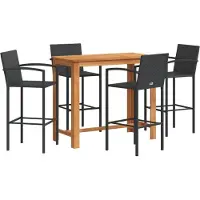 vidaXL Ensemble bar de jardin 5 pièces noir bois massif acacia et poly rotin