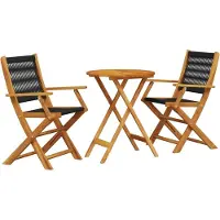 vidaXL Ensemble Bistro 3 pièces noir polypropylène et bois massif