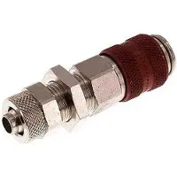 Tameson Laiton nickelé DN 5 Coupleur à air rouge Douille 6x8 mm Écrou-raccord Bulkhead Double Shut-Off