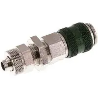 Tameson Laiton nickelé DN 5 Coupleur à air vert Douille 6x8 mm Écrou-raccord Bulkhead Double Shut-Off
