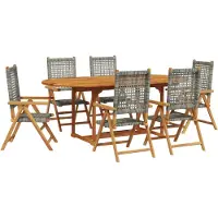 vidaXL Ensemble de jardin 7 pièces Poly rotin et bois massif Gris