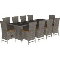 vidaXL Ensemble à manger de jardin 11pcs avec coussins gris poly rotin