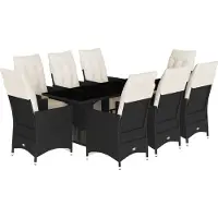 vidaXL Salon de jardin 9 pièces avec coussins noir poly rotin