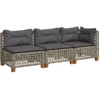 vidaXL Canapé de jardin 3 places avec coussins Gris Poly Rattan