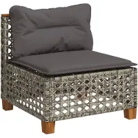 vidaXL Canapé de jardin sans accoudoirs avec coussins gris Poly rotin