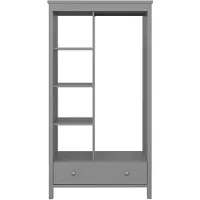 Ebuy24 Tromsø armoire de rangement sans portes 3 tablettes, 1 tiroir, 1 barre de suspension gris.
