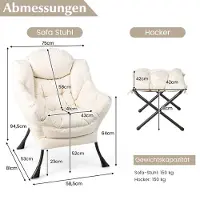 Coast Fauteuil avec repose-pieds, fauteuil relax avec accoudoirs, poche latérale et repose-pieds, fauteuil lounge, fauteuil de télévision, fauteuil à oreilles beige