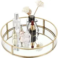 OEM Plateau à parfums - Or - Rond - Métal et verre - 24 cm de long x 5 cm de large x 24 cm de hauteur