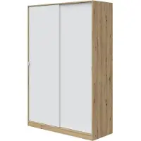 CALICOSY - Armoire 2 portes coulissantes effet bois et blanc H200 cm - ELI