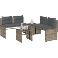vidaXL Salon de jardin 4 pcs avec coussins gris résine tressée