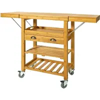 OEM Chariot de cuisine pliable Mara - Chariot de rangement - Meuble de cuisine - 2 tiroirs - Bambou - 65 x 40 x 92 cm