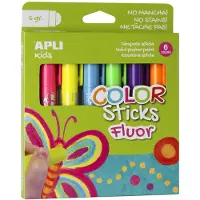 APLI colour sticks solid fluorescent tempera - pack 6 units de 6g - satin finish sin no need de varnish - fast drying in less than 3 minutes - wax or tempera effect depending on the pressure.