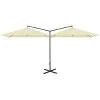 The Living Store Parasol double avec mât en acier blanc sable 600 x 300 cm