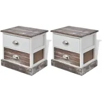 vidaXL Table de chevet 2 pcs Marron et Blanc